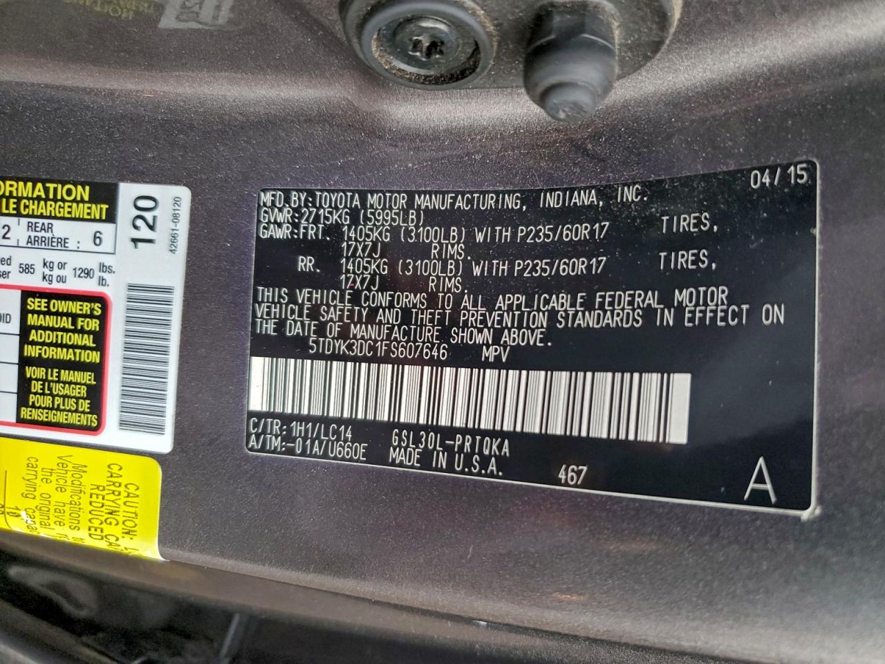 2015 TOYOTA SIENNA XLE photo 13
