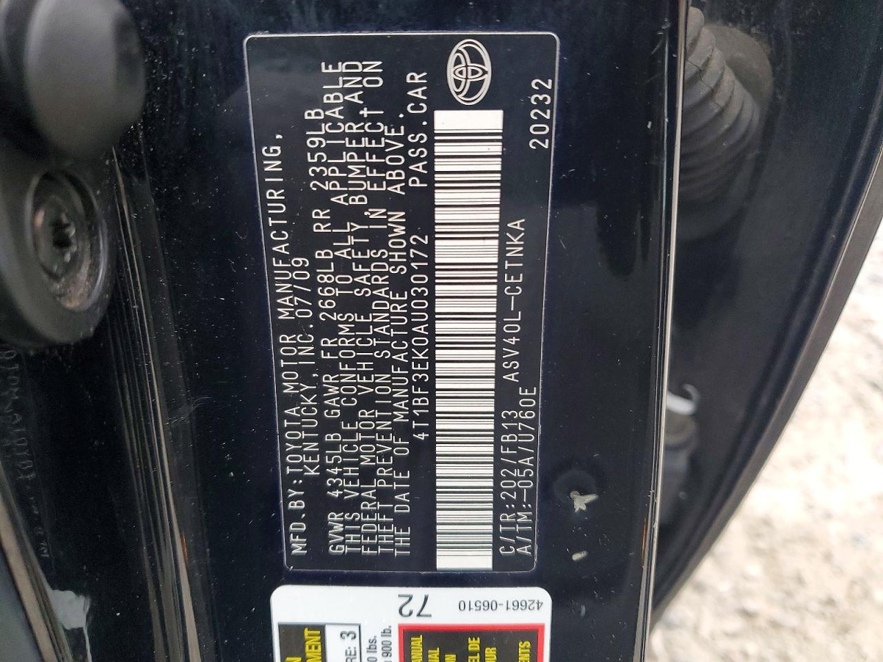 2010 TOYOTA CAMRY BASE photo 13