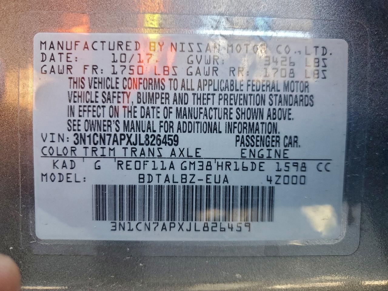 2018 NISSAN VERSA S photo 13