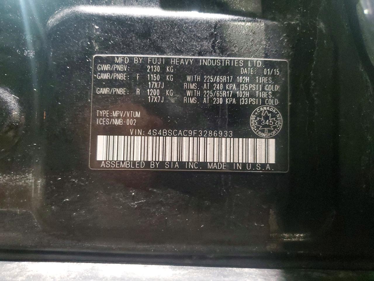 2015 SUBARU OUTBACK 2.5I photo 12