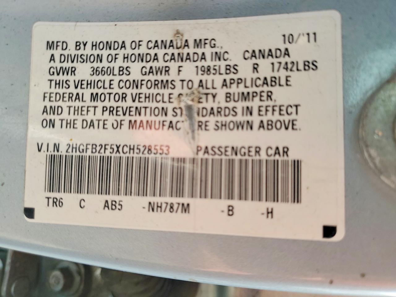 2012 HONDA CIVIC LX photo 12