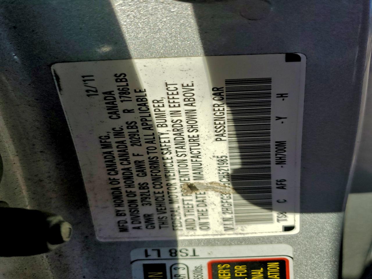 2012 HONDA CIVIC EX photo 12