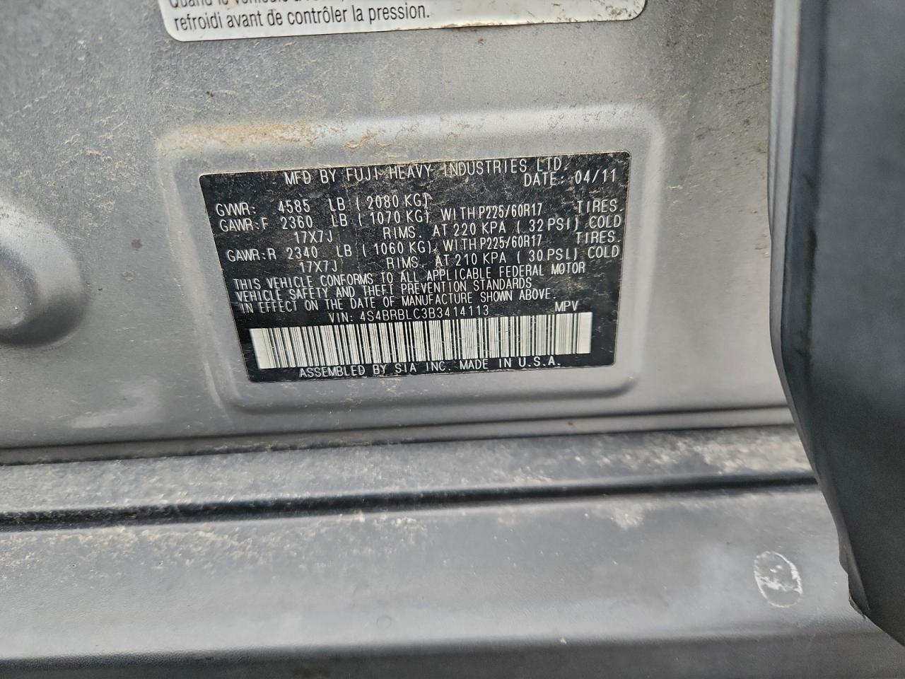 2011 SUBARU OUTBACK 2.5I LIMITED photo 12