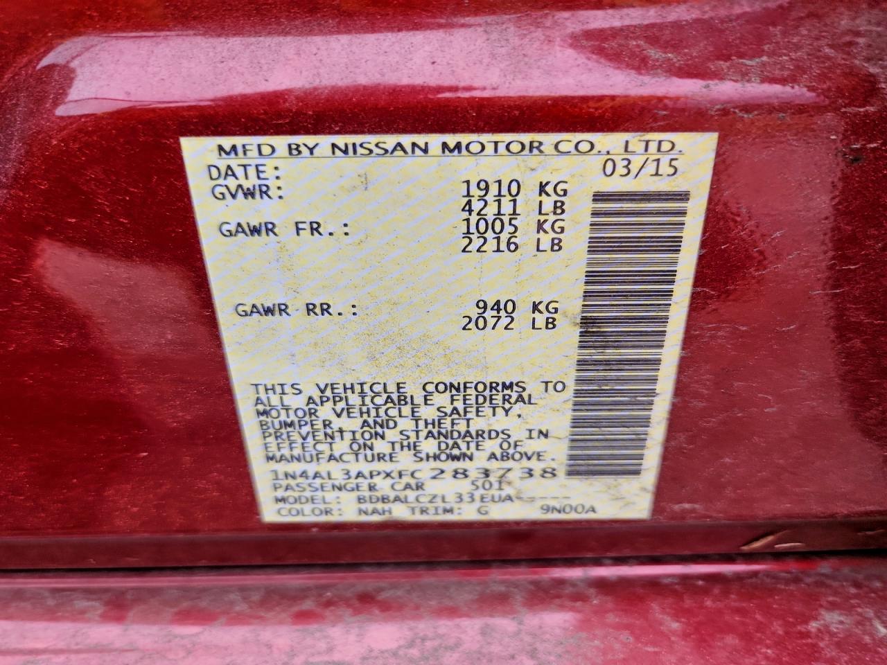 2015 NISSAN ALTIMA 2.5 photo 12
