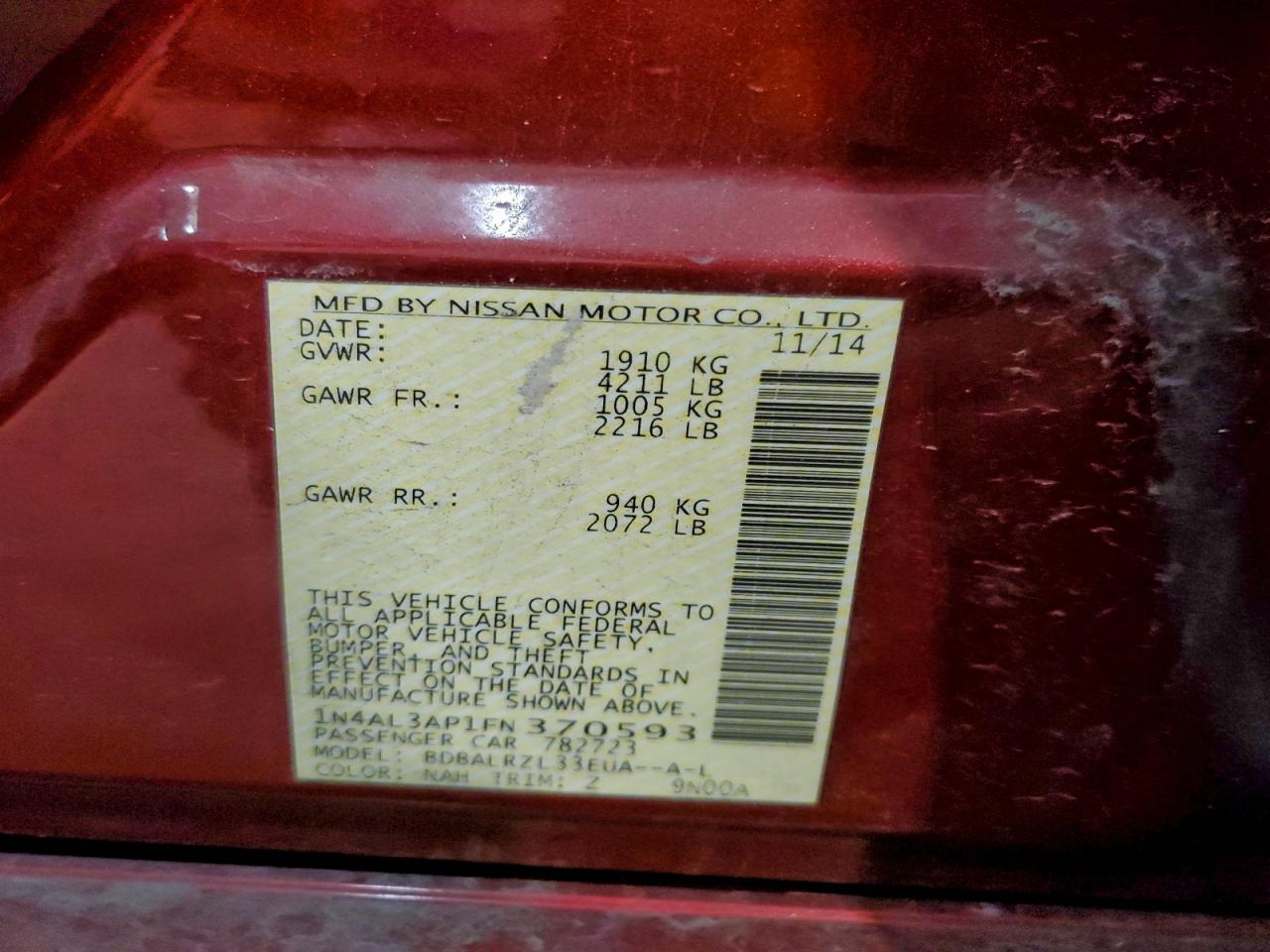 2015 NISSAN ALTIMA 2.5 photo 12