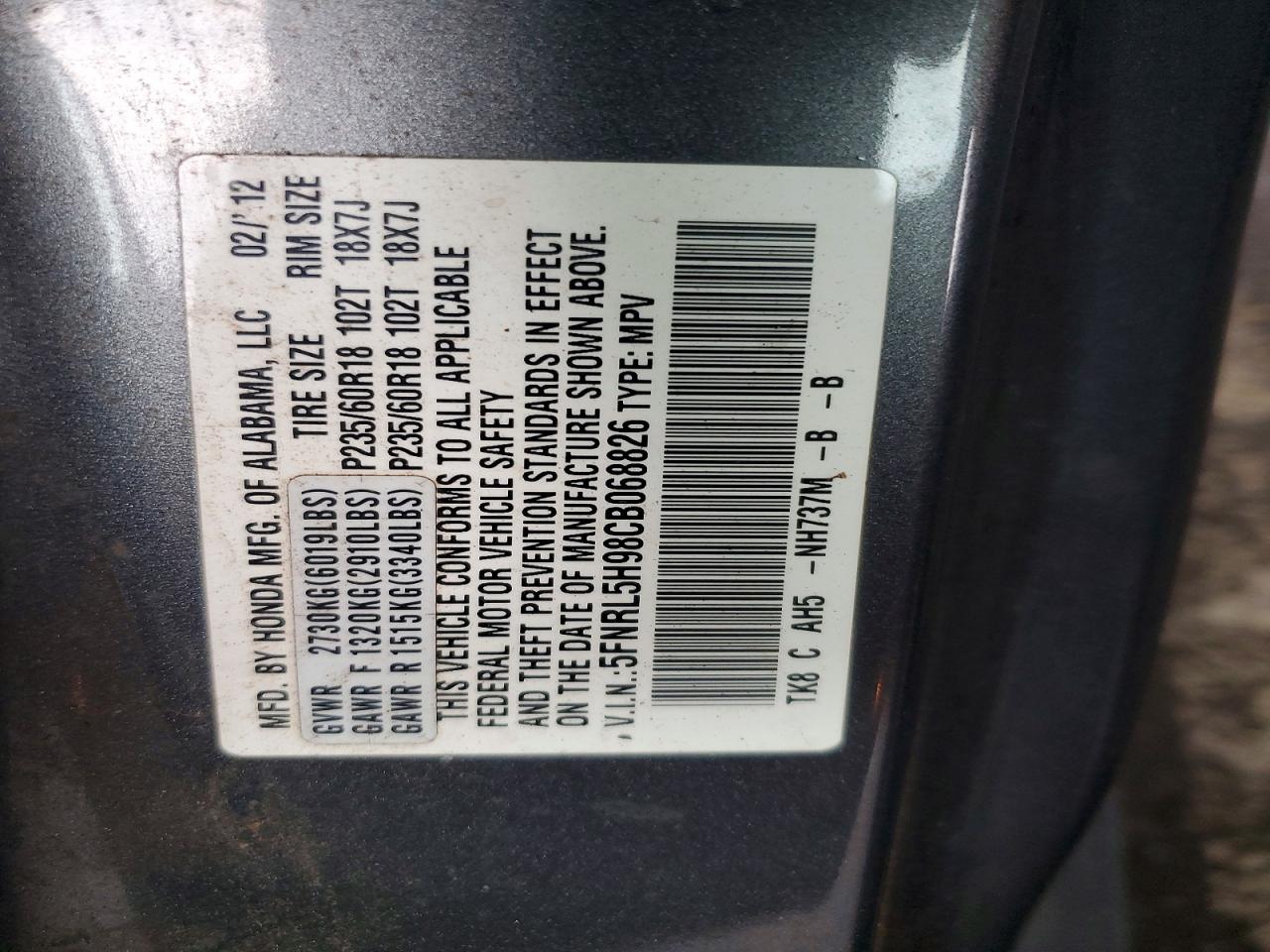 2012 HONDA ODYSSEY TOURING photo 13