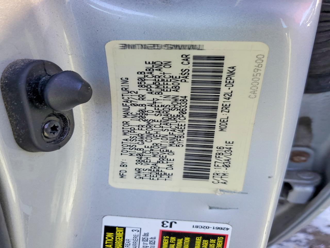 2012 TOYOTA COROLLA BASE photo 12