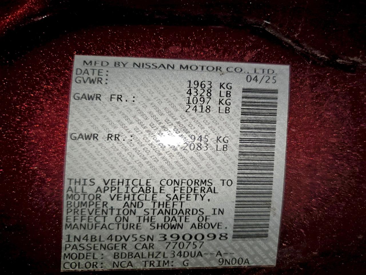 2025 NISSAN ALTIMA SV photo 12