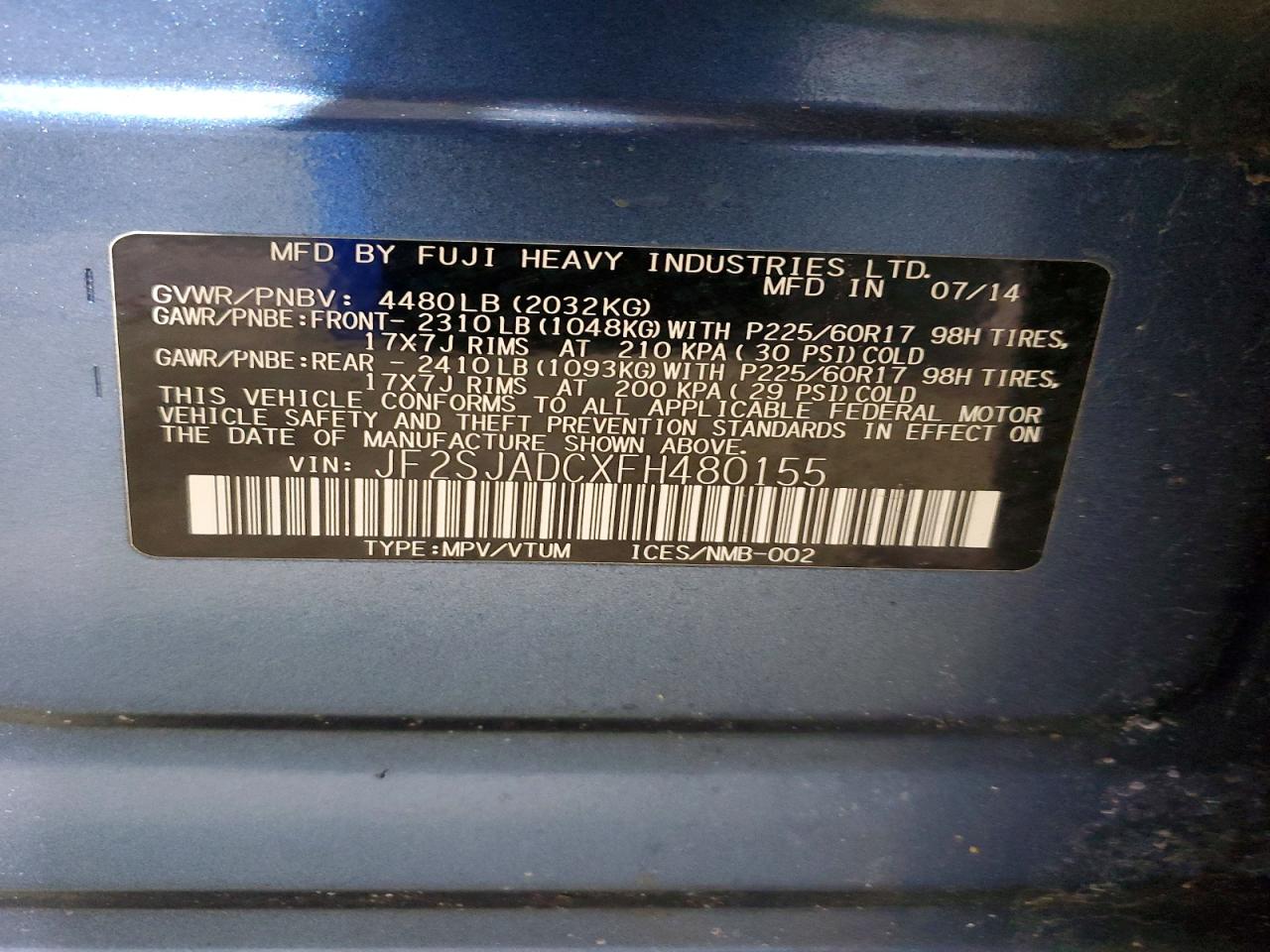 2015 SUBARU FORESTER 2.5I PREMIUM photo 13