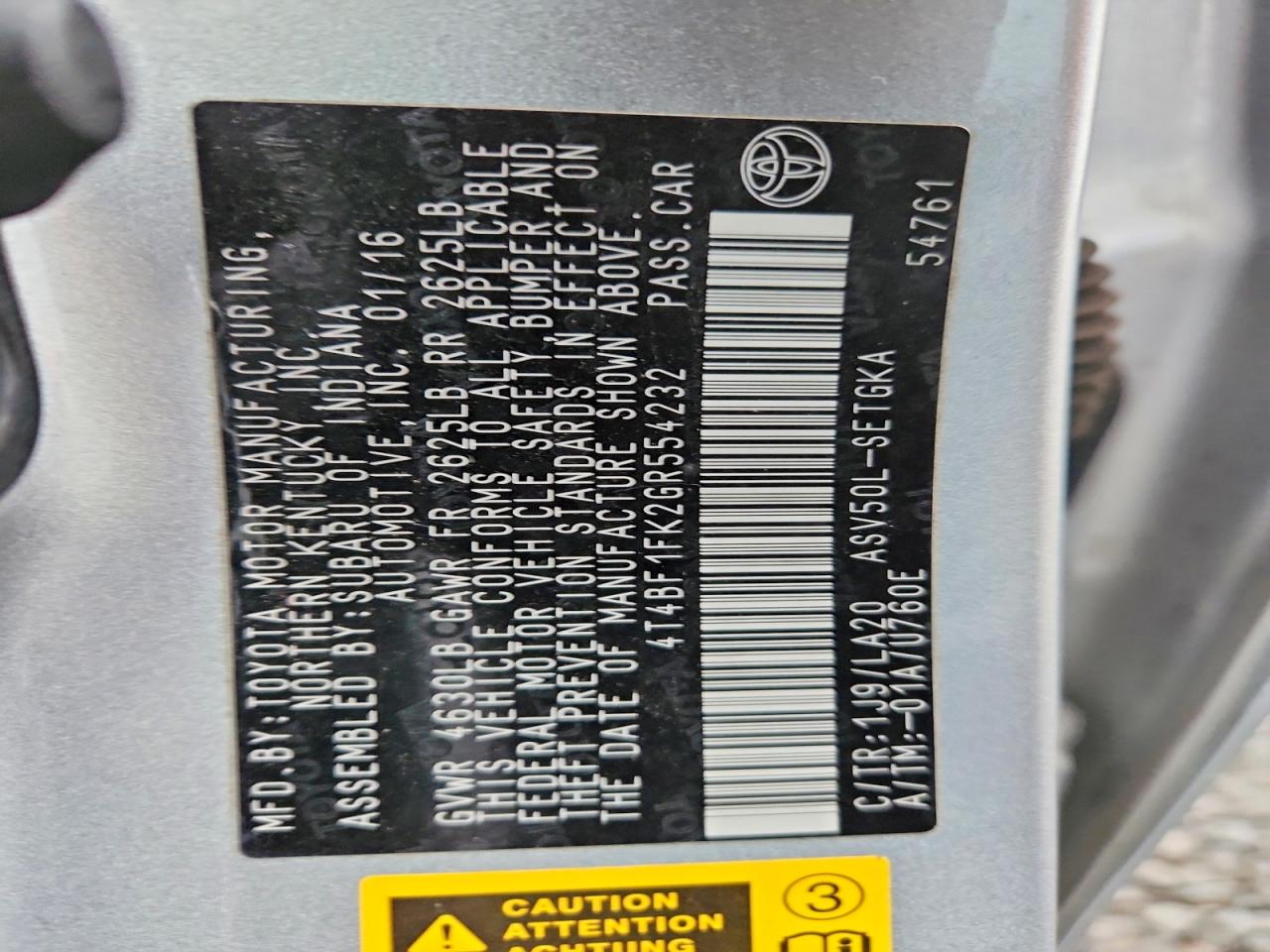 2016 TOYOTA CAMRY LE photo 12