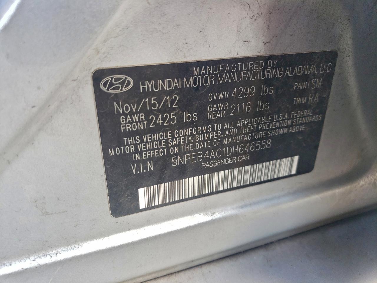 2013 HYUNDAI SONATA GLS photo 12