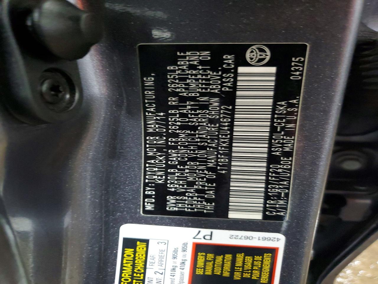 2014 TOYOTA CAMRY L photo 12