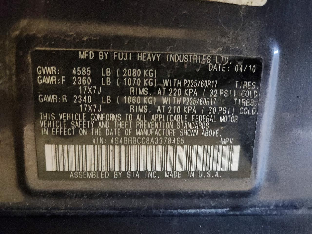 2010 SUBARU OUTBACK 2.5I PREMIUM photo 25