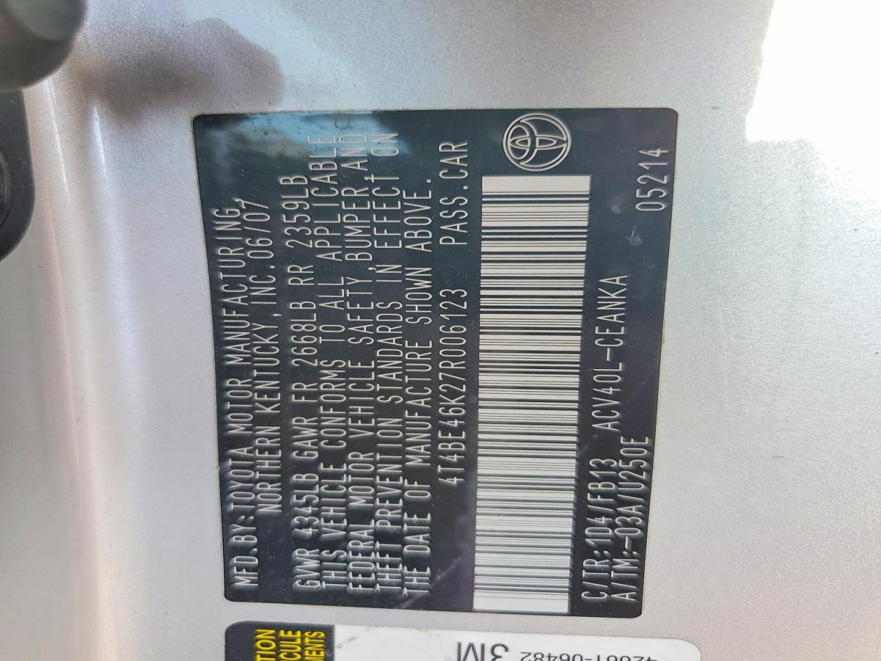 2007 TOYOTA CAMRY CE photo 23