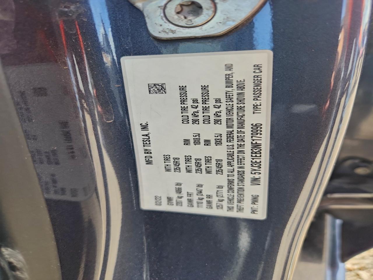 2022 TESLA MODEL 3 photo 12