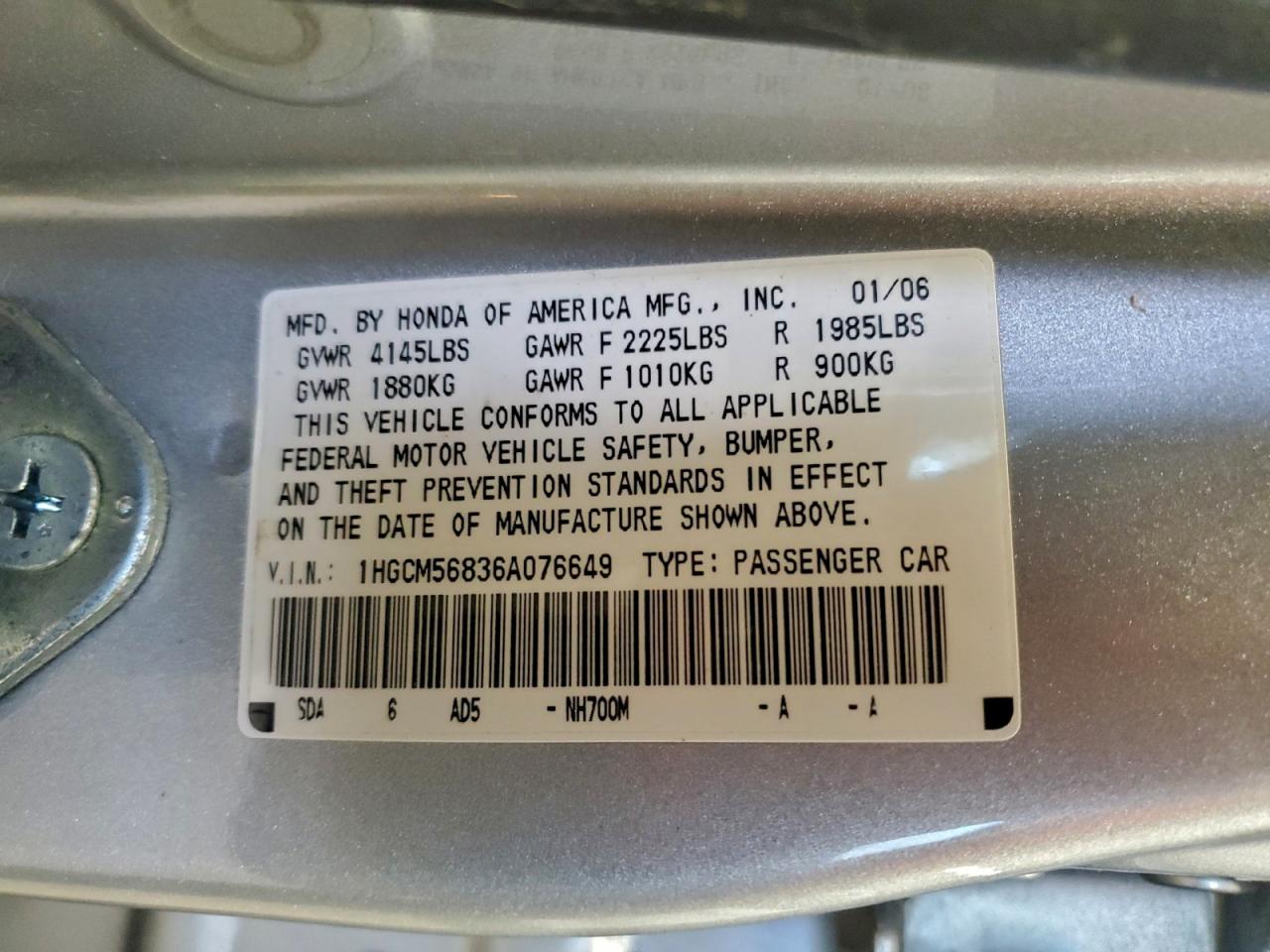 2006 HONDA ACCORD EX photo 12