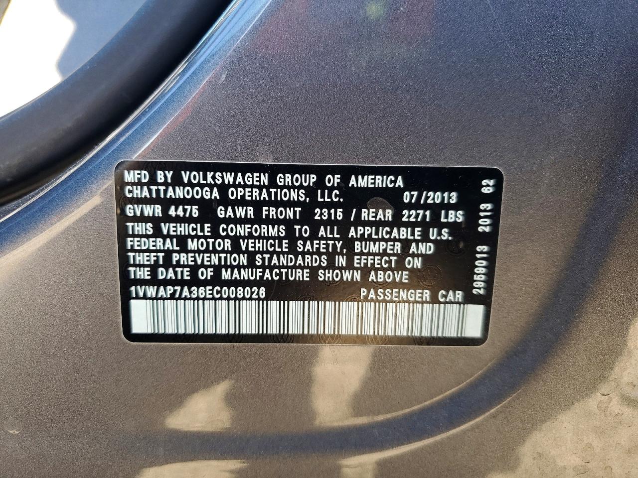 2014 VOLKSWAGEN PASSAT S photo 13