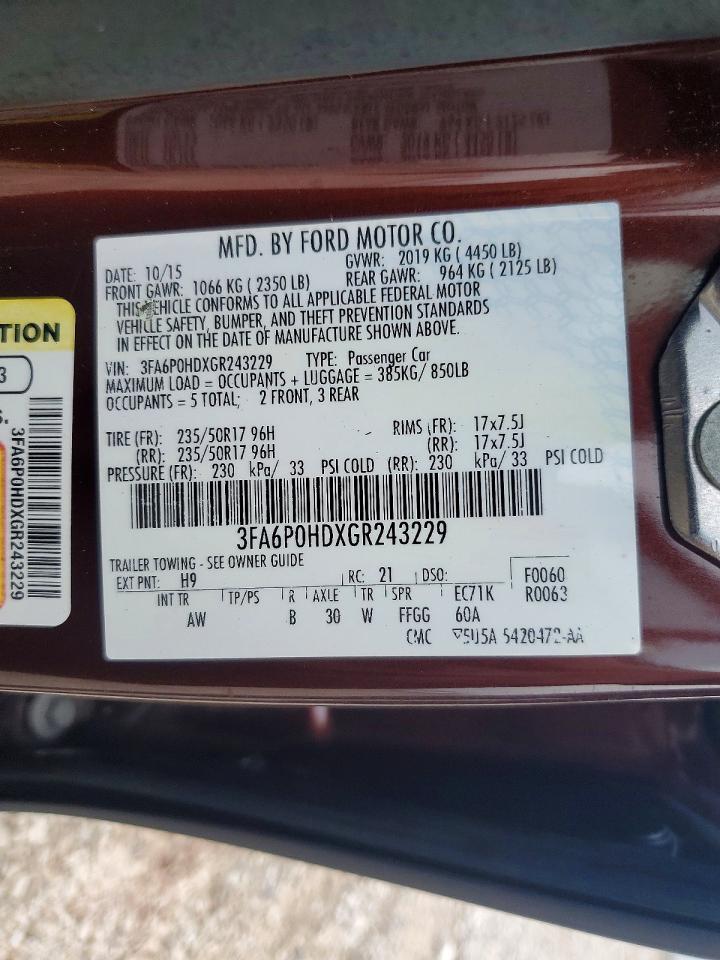 2016 FORD FUSION SE photo 12