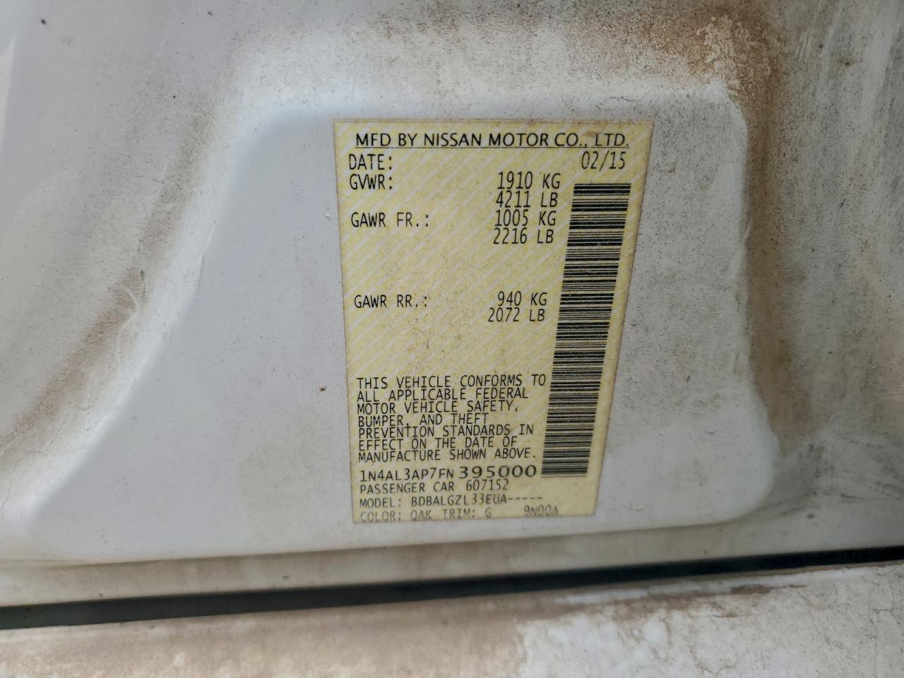 2015 NISSAN ALTIMA 2.5 photo 12