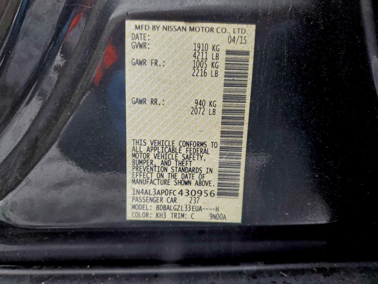 2015 NISSAN ALTIMA 2.5 photo 12