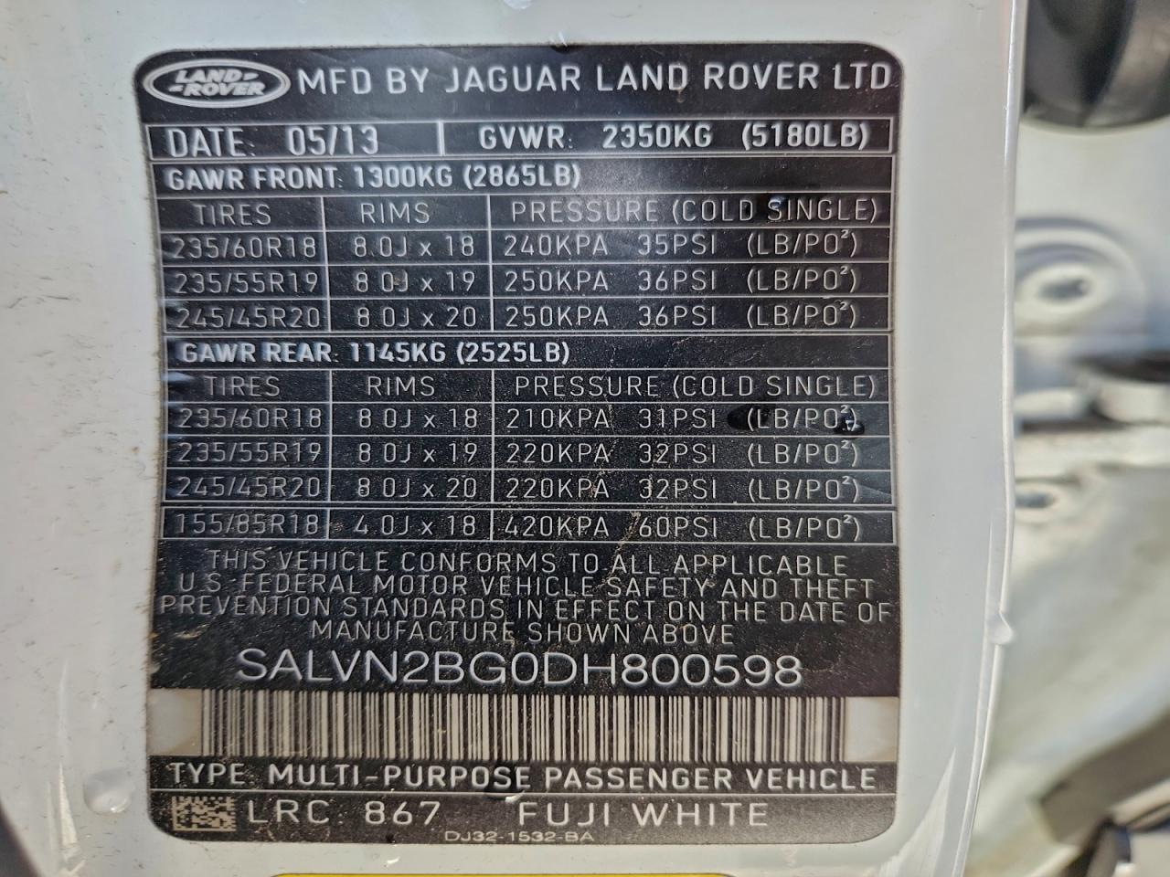 2013 LAND ROVER RANGE ROVER EVOQUE PURE photo 25
