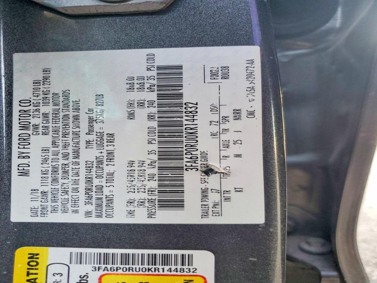 2019 FORD FUSION TITANIUM photo 12