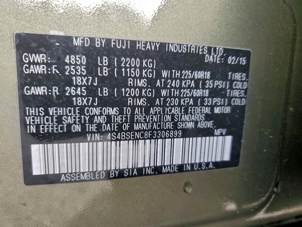 2015 SUBARU OUTBACK 3.6R LIMITED photo 12