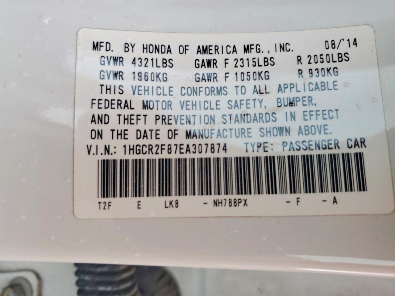 2014 HONDA ACCORD EXL photo 12