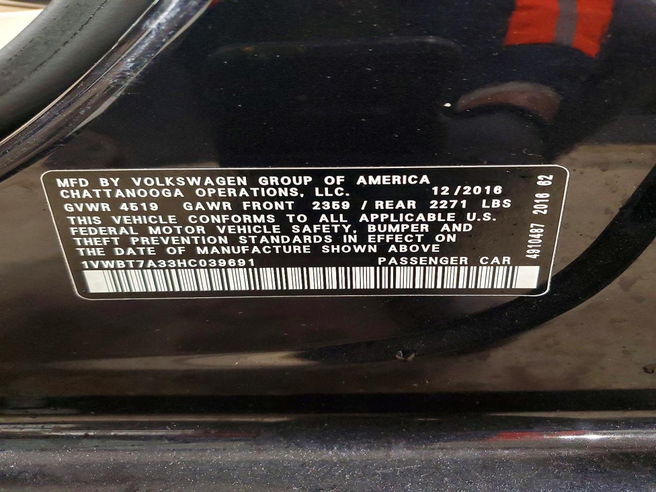 2017 VOLKSWAGEN PASSAT SE photo 12