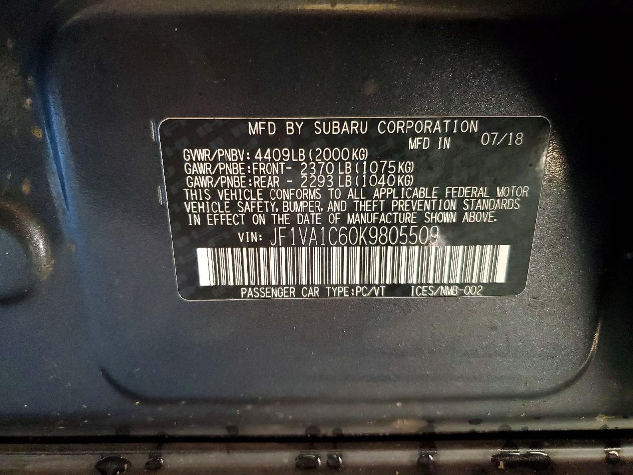 2019 SUBARU WRX PREMIUM photo 12