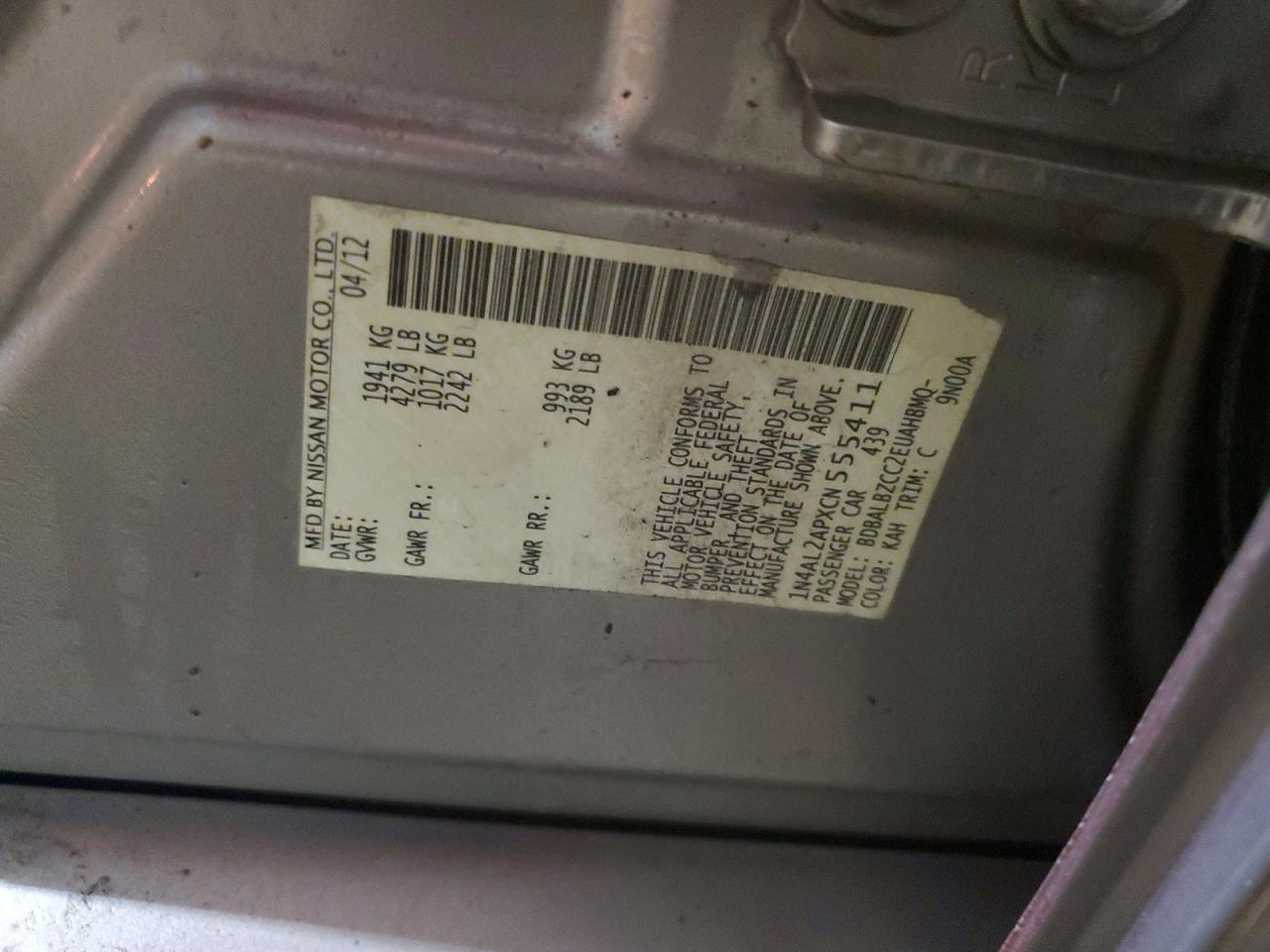2012 NISSAN ALTIMA BASE photo 12