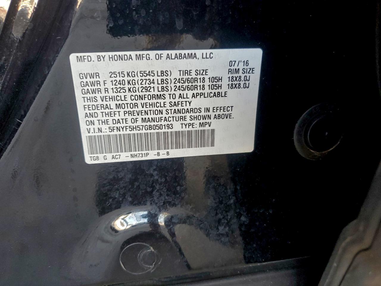 2016 HONDA PILOT EXL photo 14