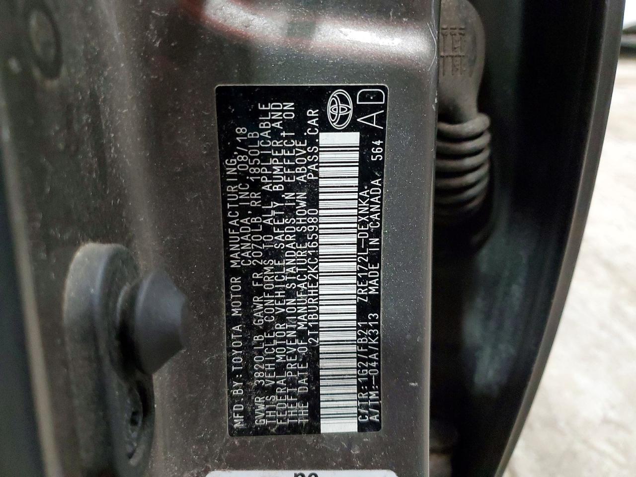 2019 TOYOTA COROLLA L photo 12