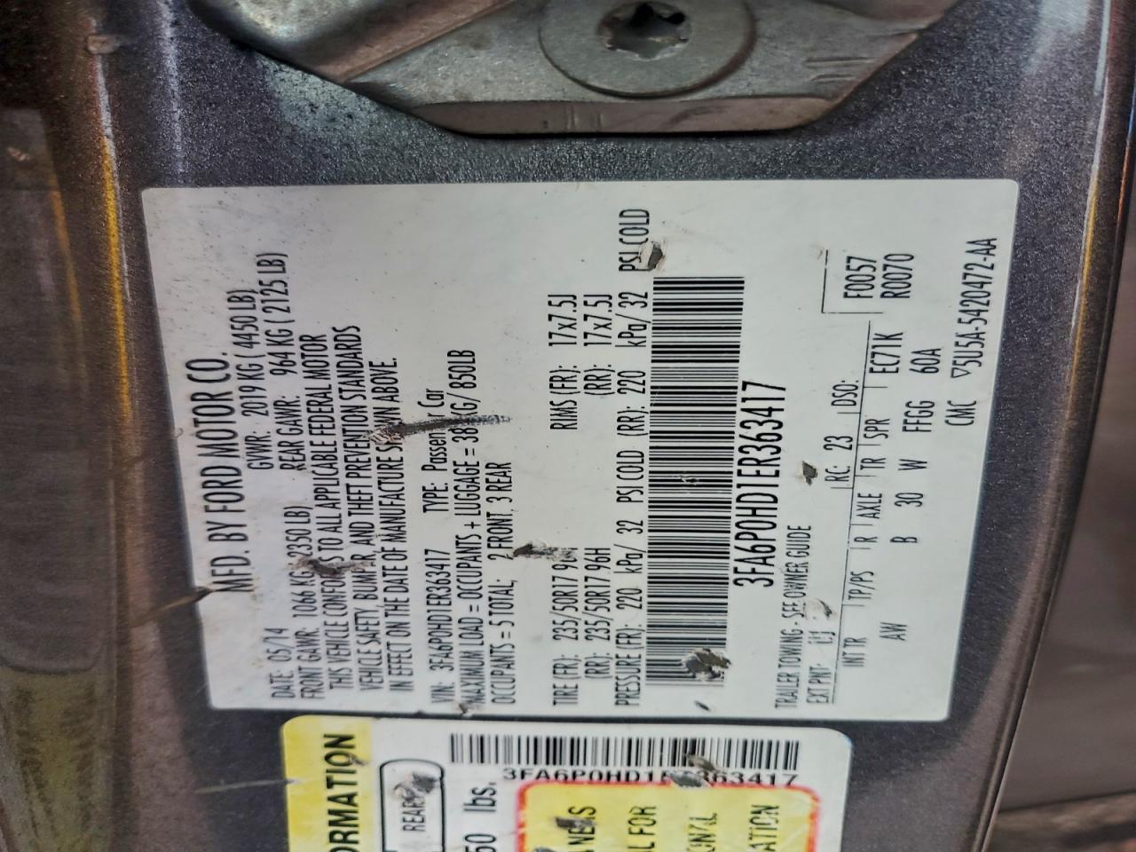 2014 FORD FUSION SE photo 12