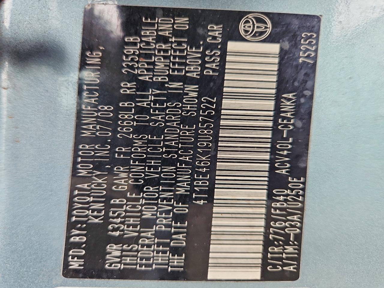 2009 TOYOTA CAMRY BASE photo 12