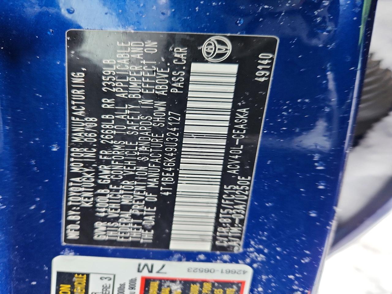 2009 TOYOTA CAMRY BASE photo 12