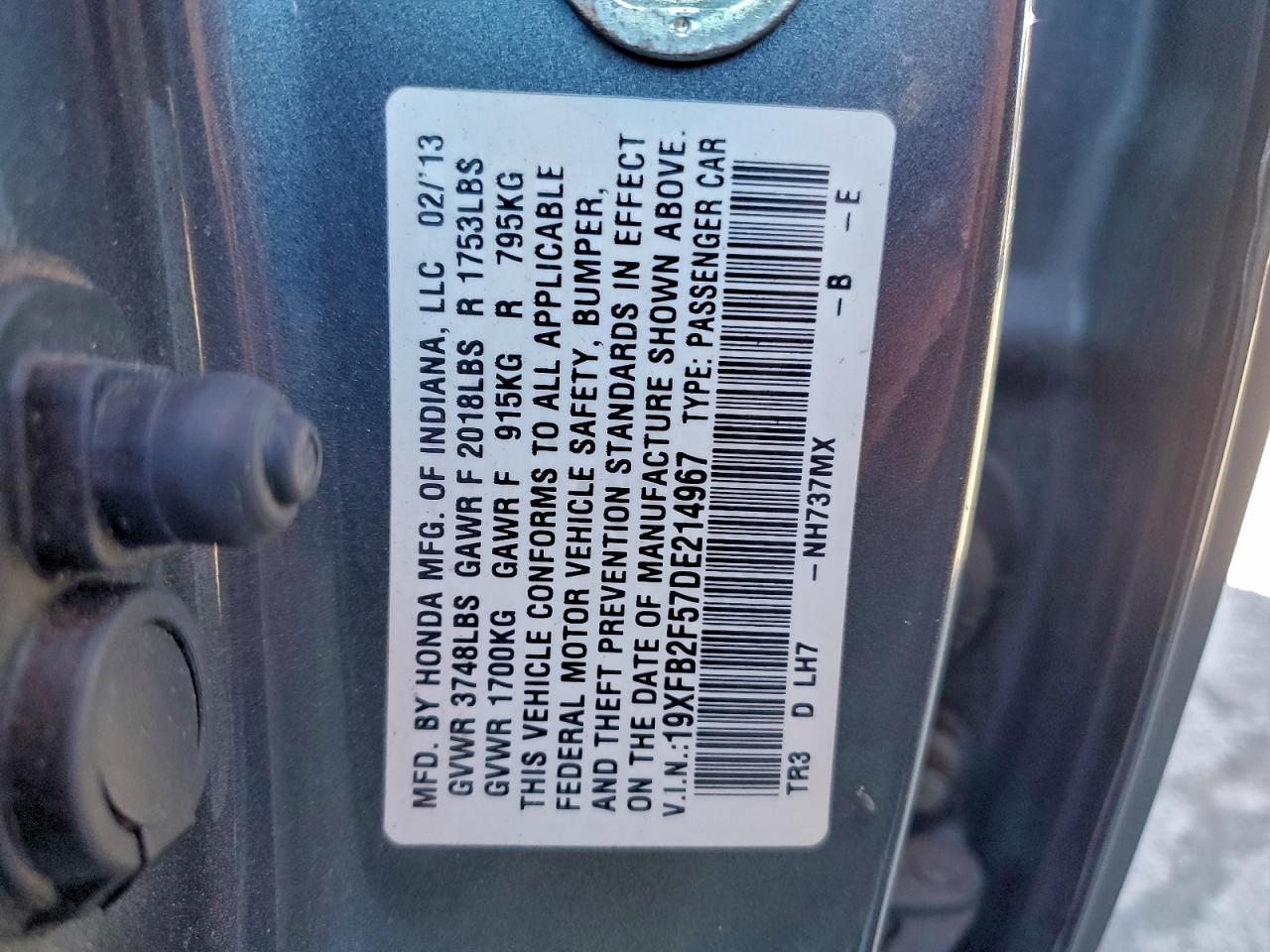 2013 HONDA CIVIC LX photo 12