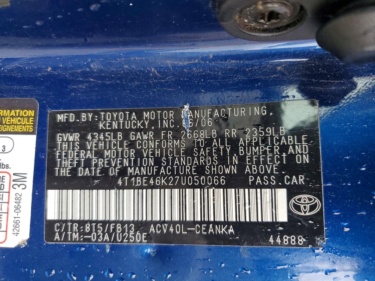 2007 TOYOTA CAMRY LE photo 12