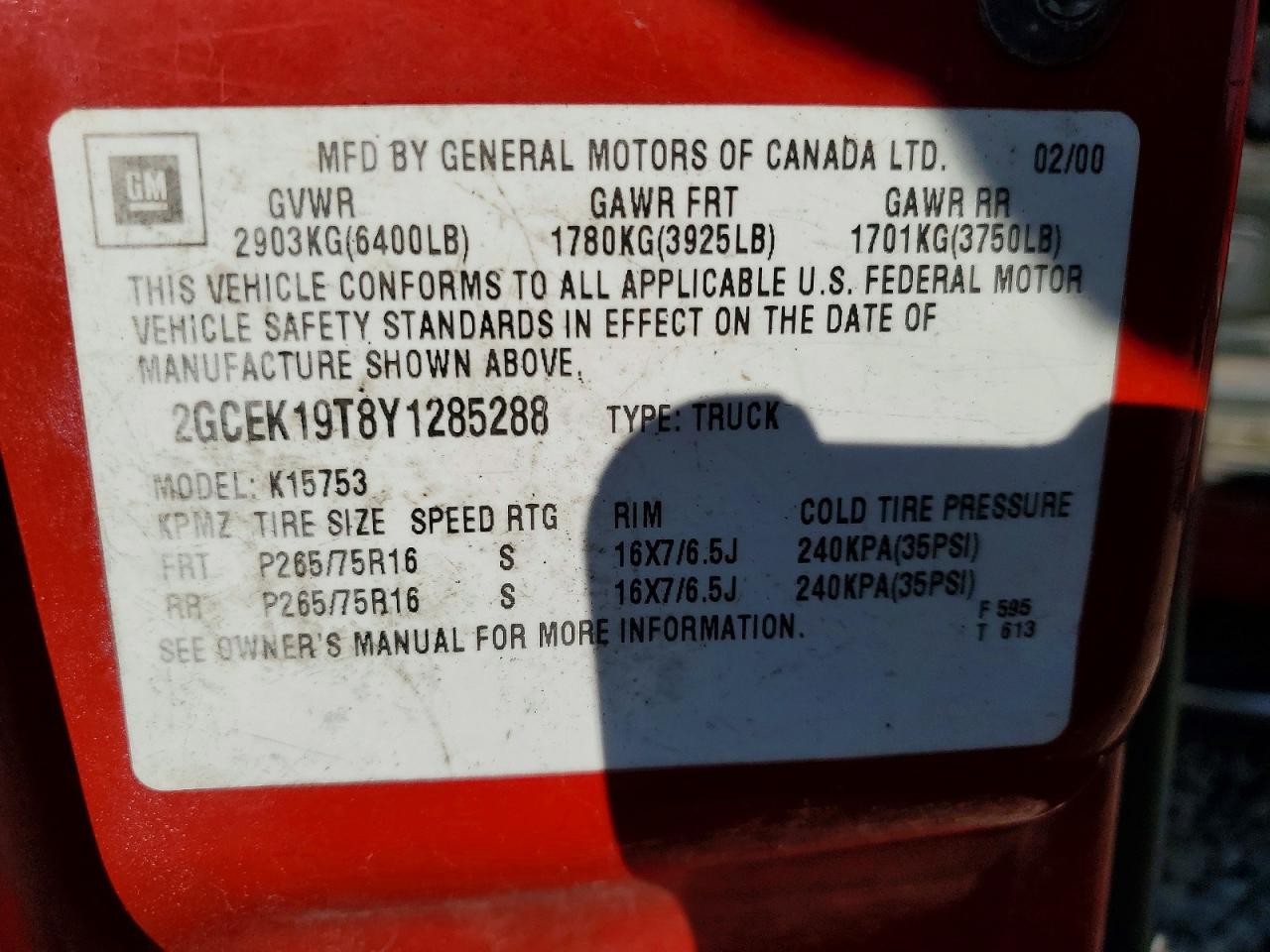 2000 CHEVROLET SILVERADO K1500 photo 12