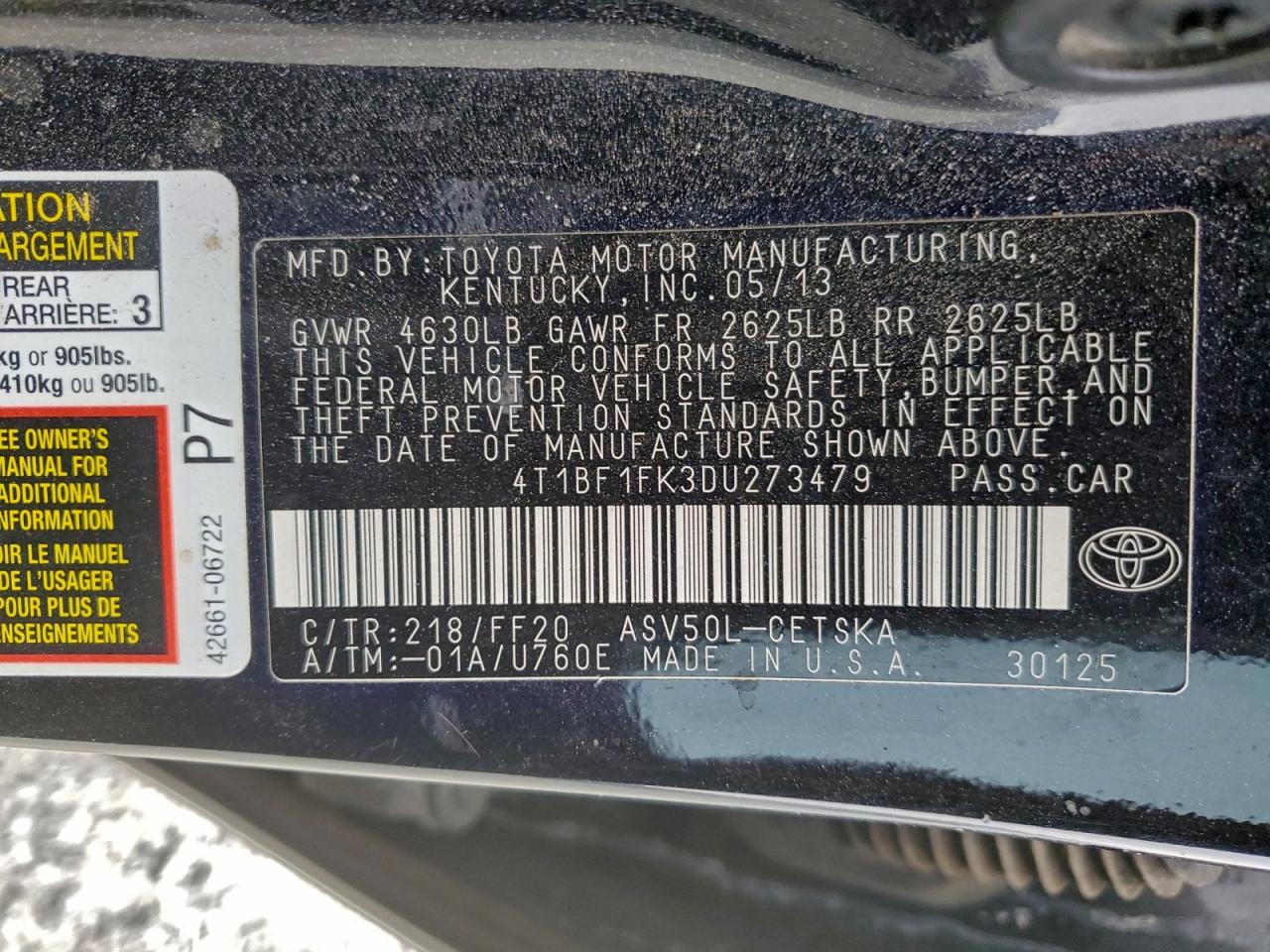 2013 TOYOTA CAMRY L photo 12