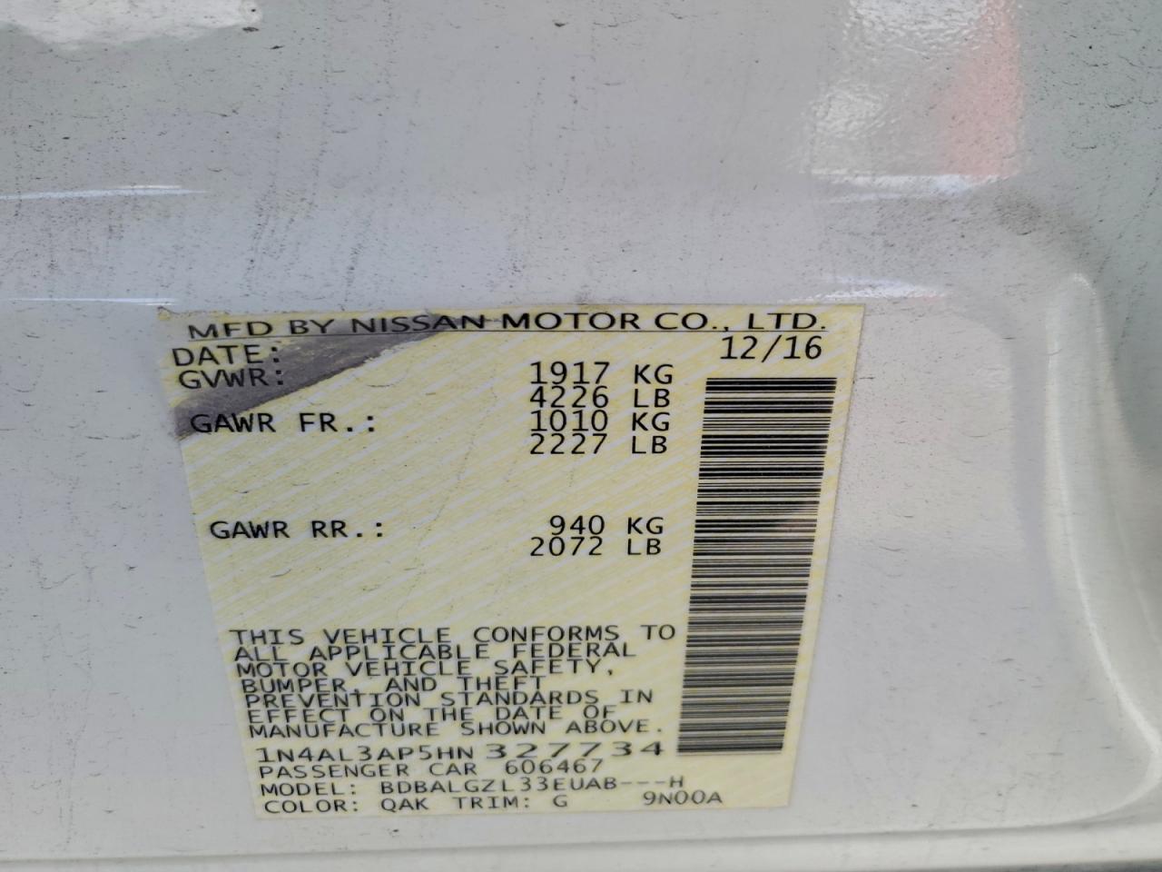 2017 NISSAN ALTIMA 2.5 photo 13