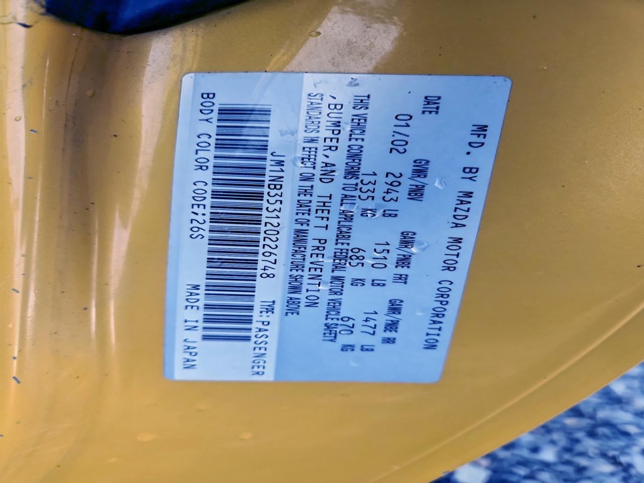2002 MAZDA MX-5 MIATA BASE photo 12