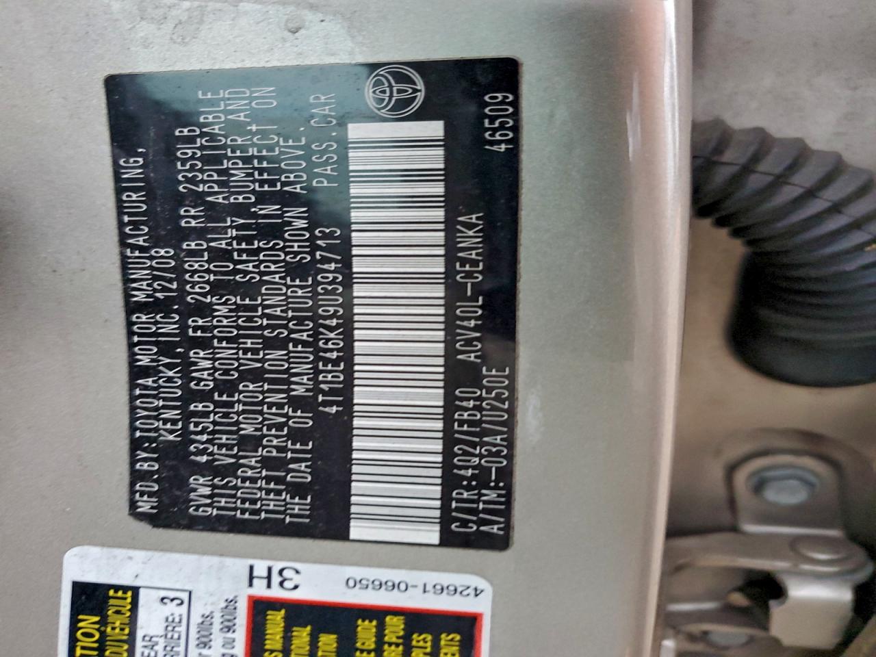 2009 TOYOTA CAMRY BASE photo 12