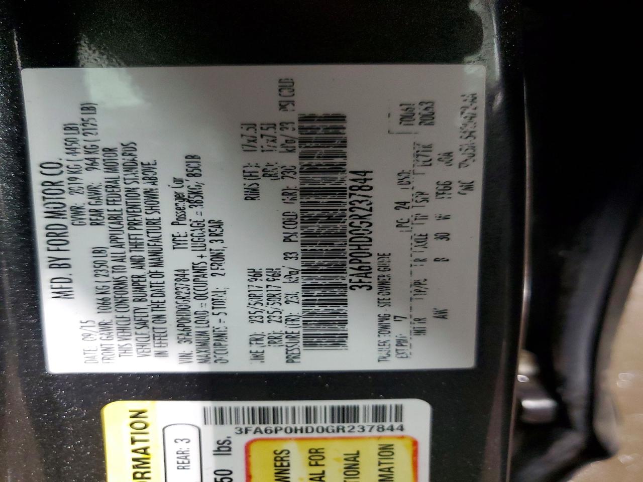 2016 FORD FUSION SE photo 23