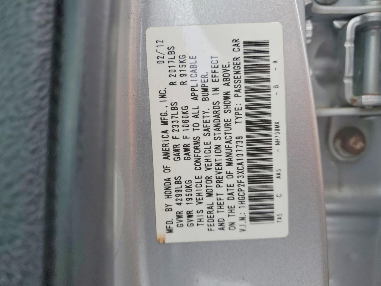 2012 HONDA ACCORD LX photo 12