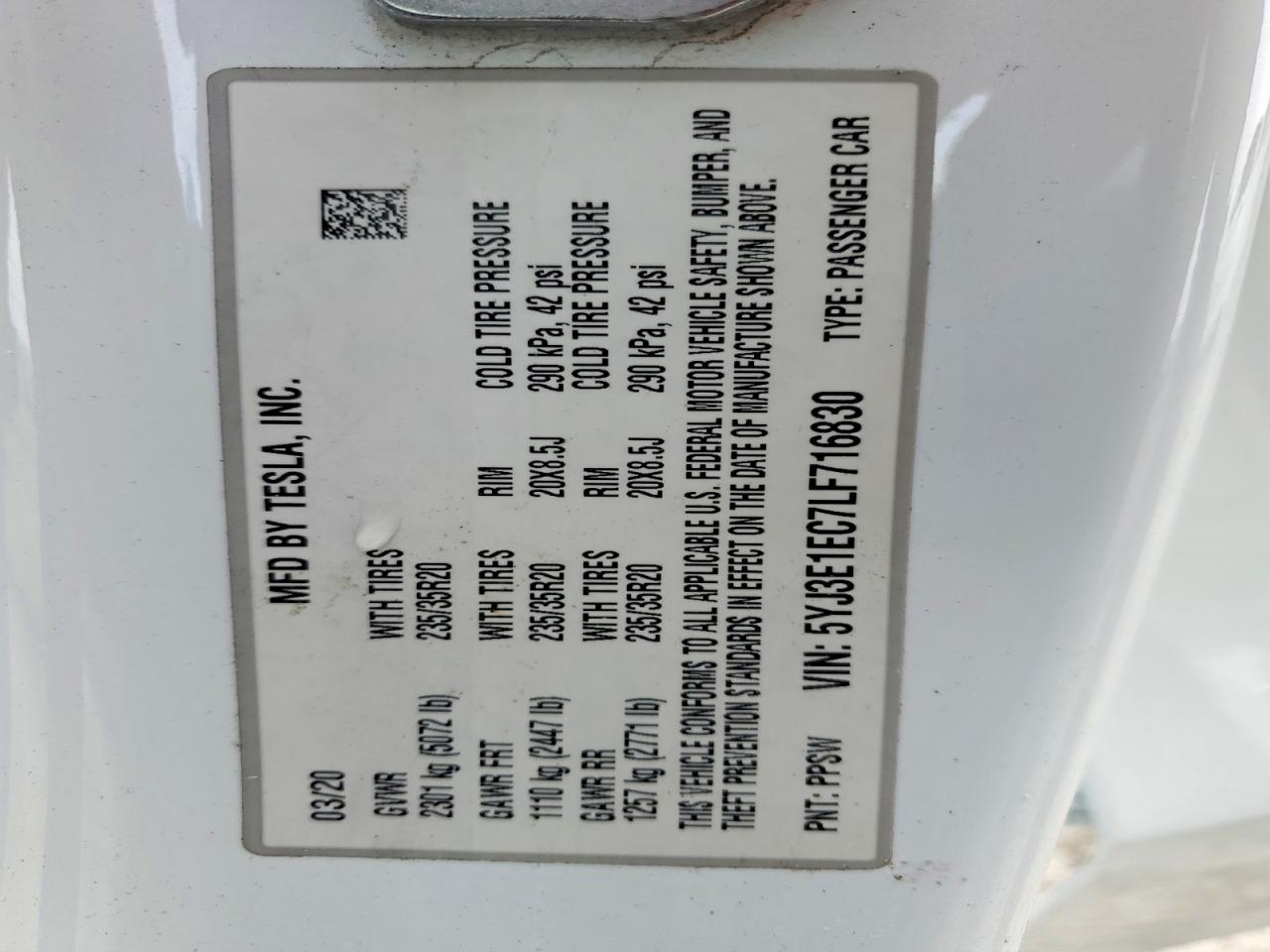 2020 TESLA MODEL 3 photo 12