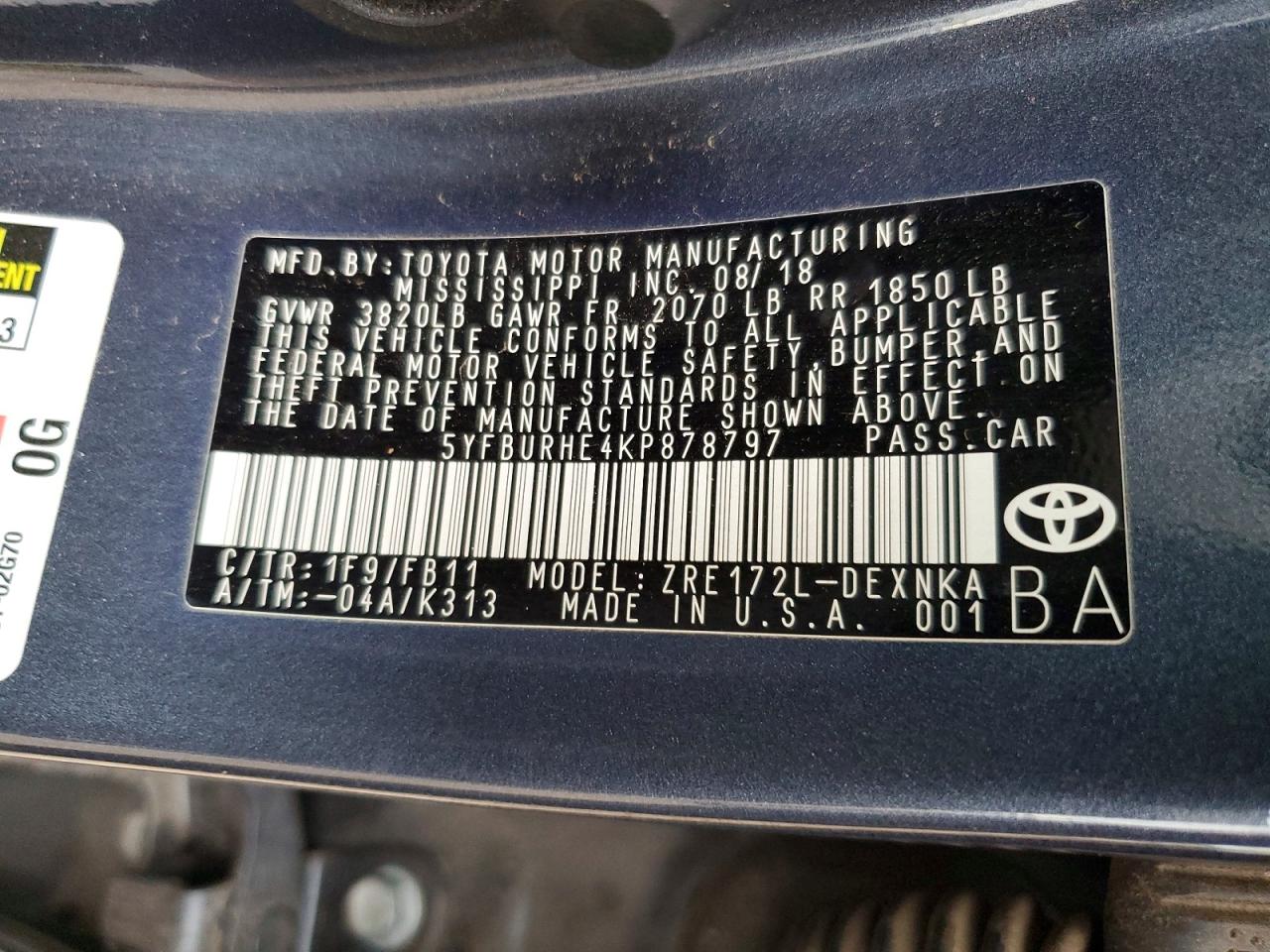 2019 TOYOTA COROLLA L photo 13