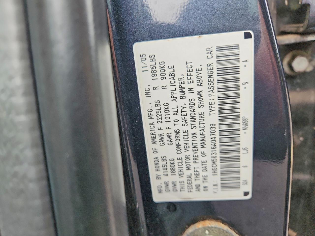 2006 HONDA ACCORD SE photo 12