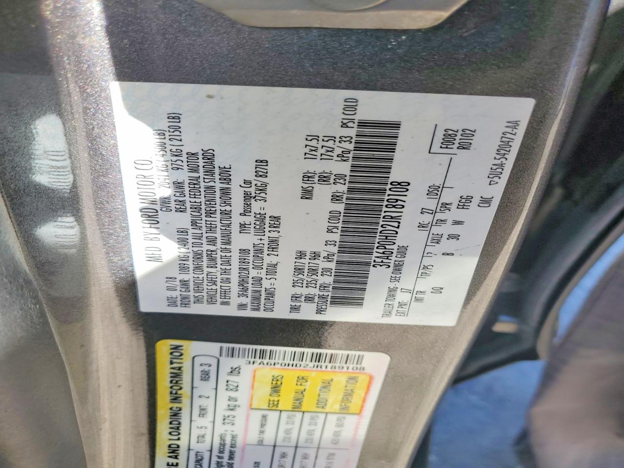 2018 FORD FUSION SE photo 12