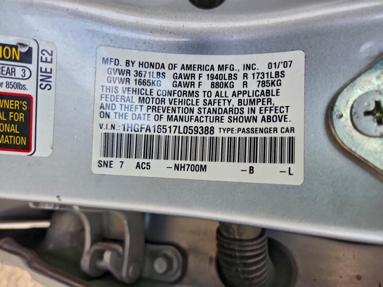 2007 HONDA CIVIC LX photo 12